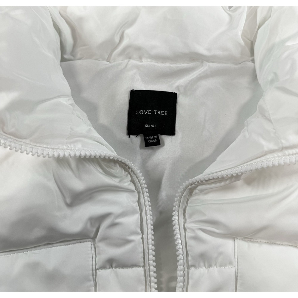 Love Tree Puffer Vest Womens Small White Cropped Pockets Zip Up *MINT* - Picture 5 of 6